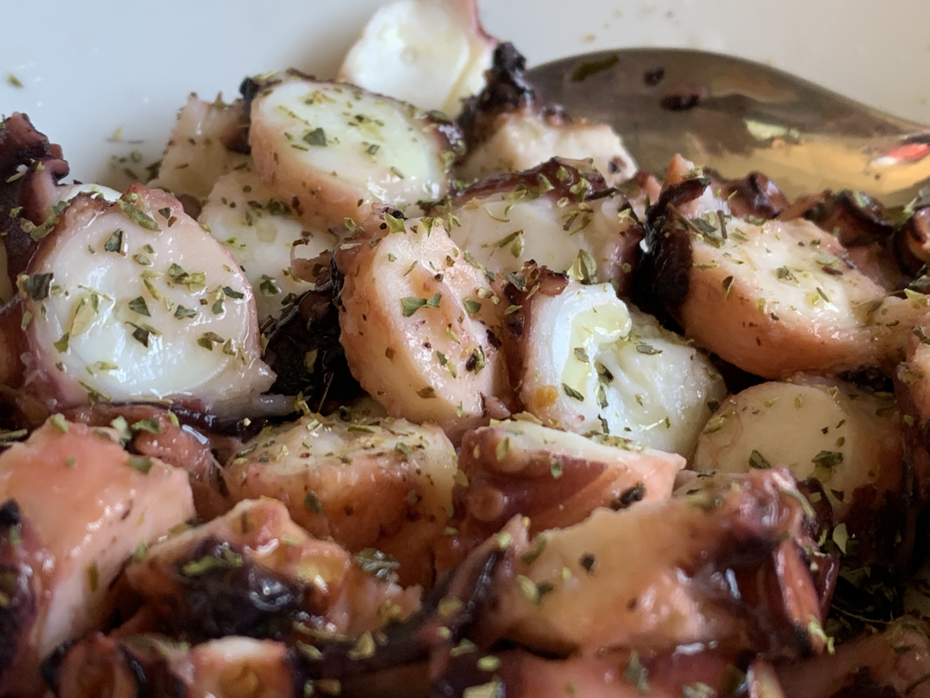 Boiled Octopus with olive oil & vinegar and oregano